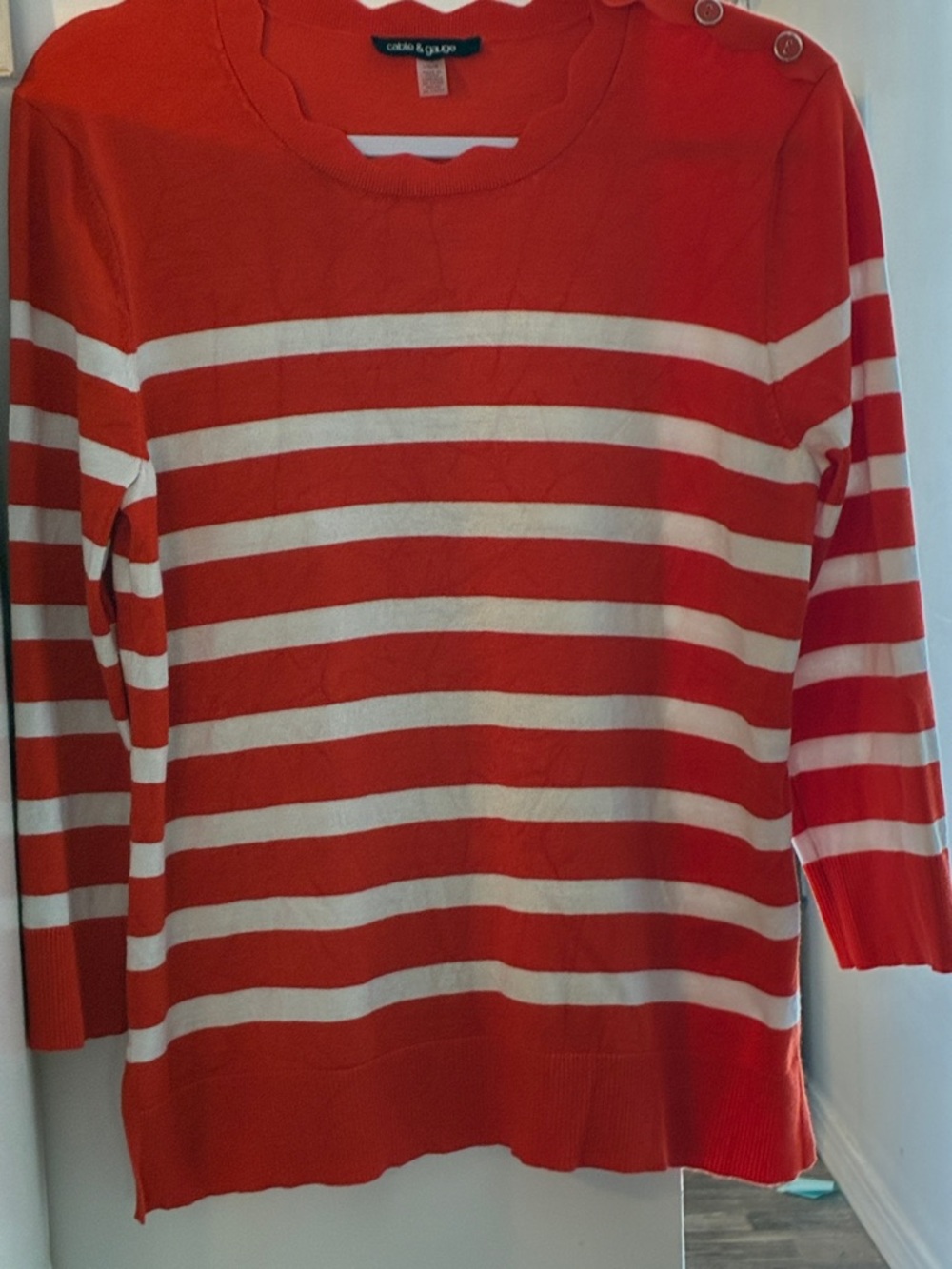 Cable & Gauge Orange add White Striped Crewneck Tunic Sweater Sz L